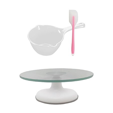 Kit Bailarina De Vidro Branco + Panelinha+ Espátula Silicone