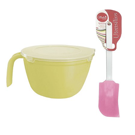 Tigela Inovar Amarelo Com Tampa 1,5L+ Espátula de PVC Solrac