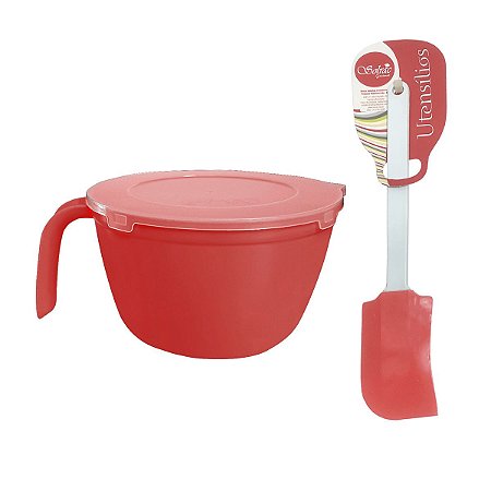 Tigela Inovar Vermelho Com Tampa 1,5L + Espátula PVC Solrac