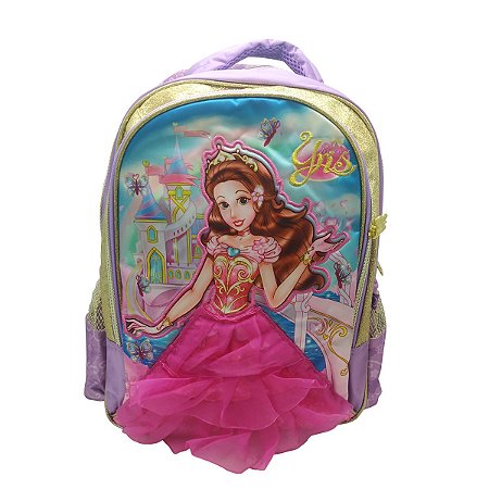Mochila Escolar Princesa Yris Roxo Grande Infantil Glitter