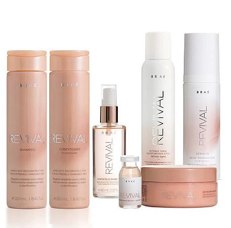 Braé Revival - Kit Completo Shampoo Condicionador Máscara Leave-in Sérum Spray de Hidratação e Ampola