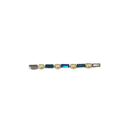 Pinupz Grampo de Cabelo de Metal  com Strass Azul/Verde e Pérolas F095