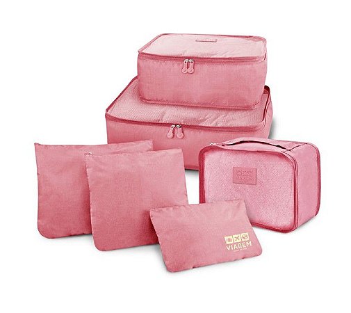 Jacki Design Kit Organizador de Mala Com 6 Peças - Rosa