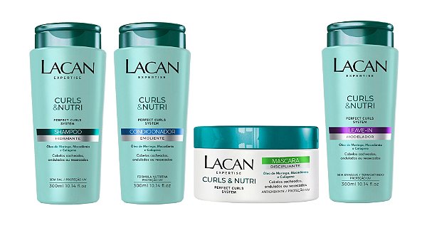 Lacan Curls e Nutri - Kit Shampoo Condicionador Máscara e Leave-in Modelador