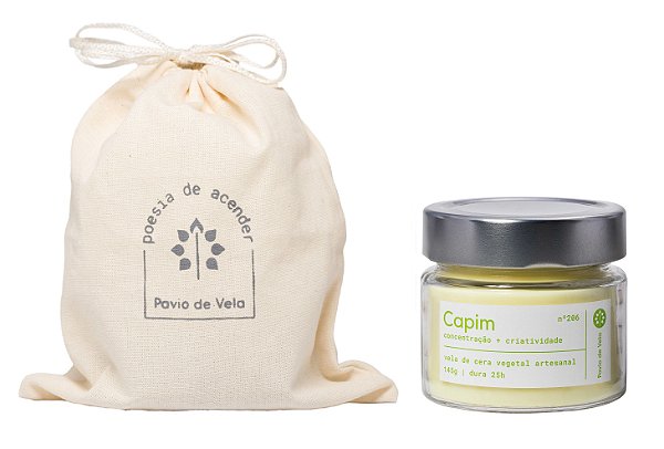 Pavio de Vela Presente Vela Aromática Capim 25h + Saquinho