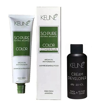 Keune So Pure Color Cover Plus 6.00 Louro Escuro + Developer 20vol
