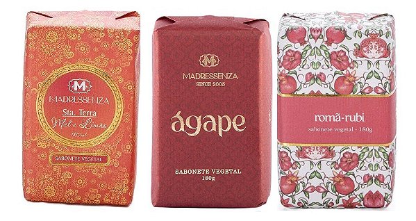 Madressenza Kit de Sabonetes Doce Envolvente - Mel e Limão + Ágape + Romã Rubi