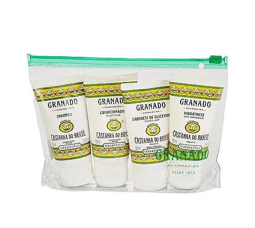 Granado Kit Miniaturas Castanha do Brasil Viagem Shampoo Condicionador Sabonete Líquido e Hidratante