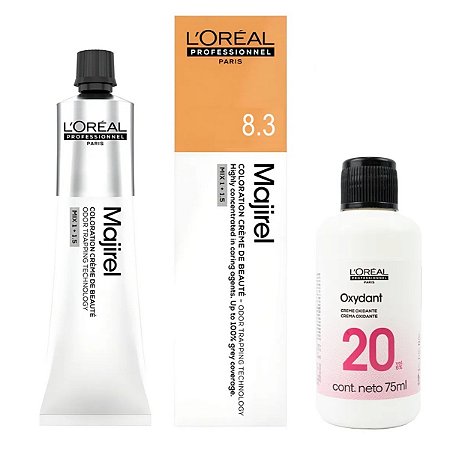 Loreal Majirel 8.3 Louro Claro Dourado + Oxidante 20vol 75ml