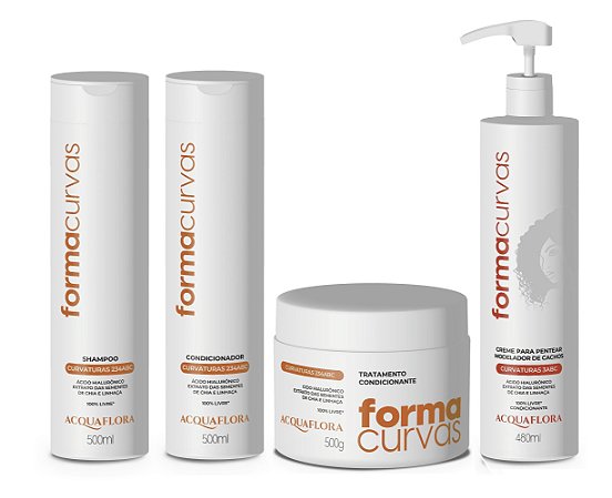 Acquaflora Forma Curvas - Kit Shampoo Condicionador Máscara e Modelador Cachos