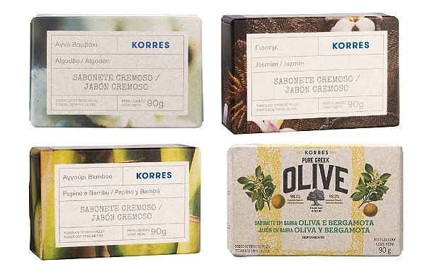 Korres Kit 4un Sabonetes em Barra - Algodão + Jasmim + Pepino e Bambu + Oliva e Bergamota