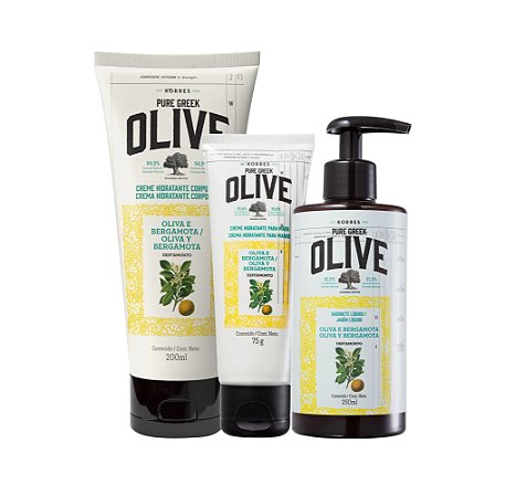 Korres Oliva e Bergamota - Kit Creme Corporal + Creme de Mãos + Sabonete Líquido