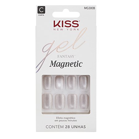 Kiss NY Unhas Postiças Quadrado Curto Gel Fantasy Magnetic - Crystal MG300B