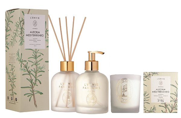 Lenvie Alecrim Mediterrâneo - Kit Difusor de Ambiente Sabonete Líquido e Vela