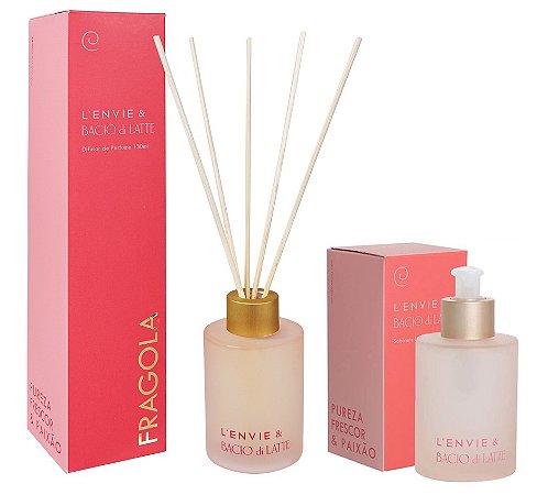Lenvie Bacio Di Latte - Kit Difusor de Ambiente e Sabonete Líquido Fragola