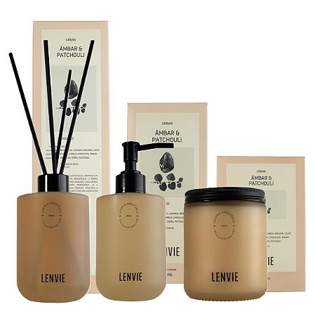 Lenvie Urban Kit Difusor e Sab Líq e Vela Âmbar e Patchouli