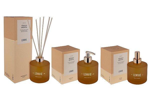 Lenvie Pêssego Oriental - Kit Difusor de Ambiente Sabonete Líquido e Home Spray