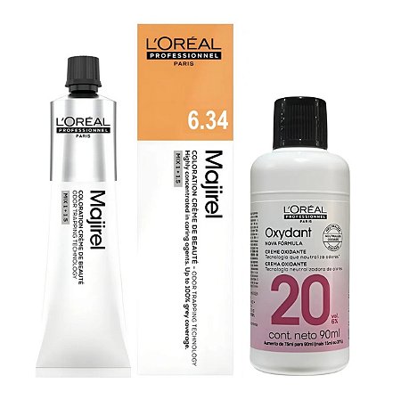 Loreal Majirel 6.34 Louro Escuro Dourado Acobreado 60g + Oxidante 20vol 90ml