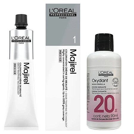 Loreal Majirel 1 Preto 60g + Oxidante 20vol 90ml