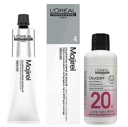 Majirel Tinta 4 Castanho 60g + Ox 20vol 90ml Loreal