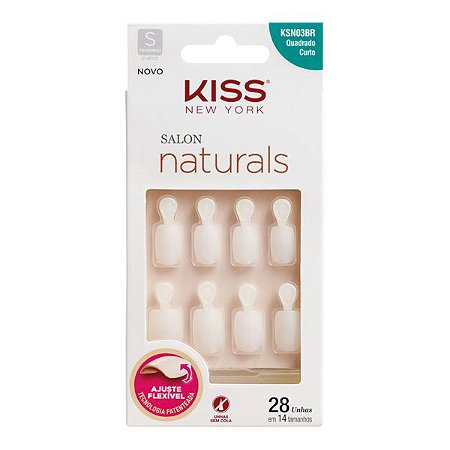 Kiss NY Salon Naturals Unhas Postiças Quadrado Curto com Aba