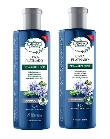 Flores e Vegetais Cinza Platinado - Kit Shampoo e Condicionador