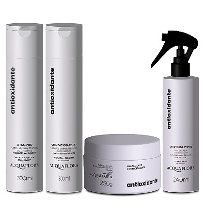 Acquaflora Antioxidante Cabelos Normais - Kit Shampoo Condicionador Máscara e Spray