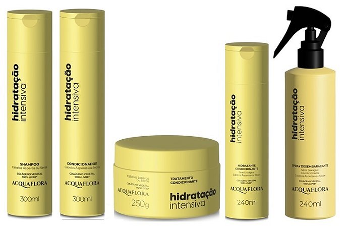 Acquaflora Hidratação Intensiva - Kit Shampoo Condicionador Máscara Hidratante sem Enxágue e Spray Desembaraçante