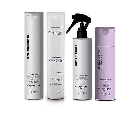 Acquaflora  Antioxidante Cabelos Normais - Kit Shampoo Condicionador Spray e Shampoo Matizador