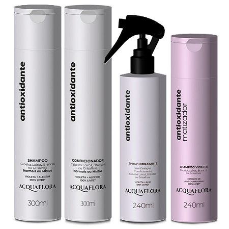 Acquaflora Antioxidante Cabelos Normais - Kit Shampoo Condicionador Spray e Shampoo Matizador