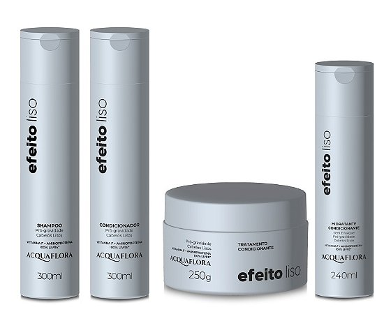 Acquaflora Efeito Liso - Kit  Shampoo Condicionador Máscara e Hidratante Sem Enxágue