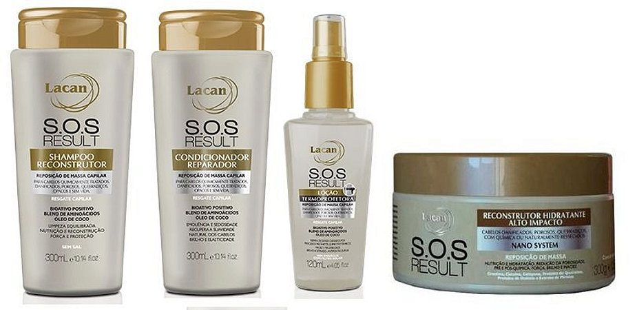 Lacan SOS Result - Kit  Shampoo Condicionador Loção Termoprotetora e Máscara