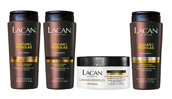 Lacan Caviar e Pérolas - Kit Shampoo Condicionador Máscara e Leave-in