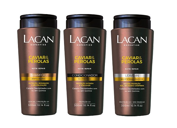Lacan Caviar e Pérolas - Kit Shampoo Condicionador e Leave-in