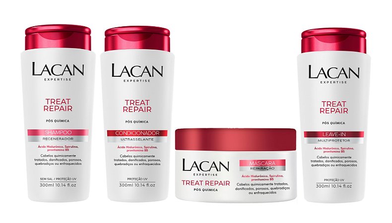 Lacan Treat Repair Pós Química - Kit Shampoo Condicionador Máscara e Leave-in