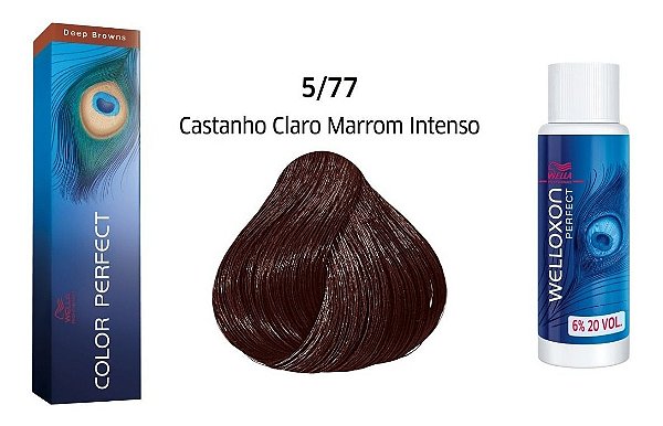 Wella Color Perfect Tinta 5/77 Castanho Claro Marrom Intenso + Welloxon  20vol - Body e Beauty
