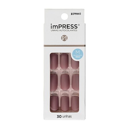 Kiss NY Impress Unhas Autocolantes Quadrado Médio - Secret Fosca