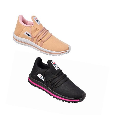 Kit 2 pares tênis Fila F1 preto/ pink e nude - Barunk Shoes - Loja de Calçados On Line Melhores Produtos e Preços
