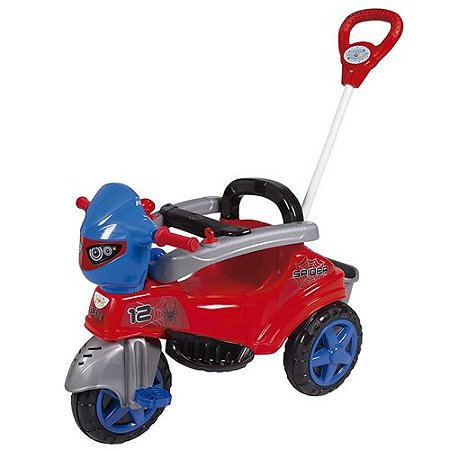 Moto infantil com empurrador do homem aranha