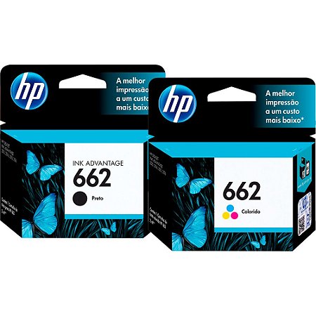 Kit Cartucho Original HP 662 Preto CZ103AB + Cartucho 662 Colorido CZ104AB