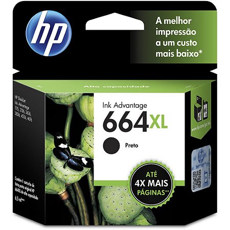 Cartucho Original HP 664xl Preto  (F6V31AB) Para HP Deskjet 2136, 2676 664 XL