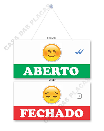 Placa Aberto E Fechado Emoji 2 Com Cordão E Ventosa Pvc