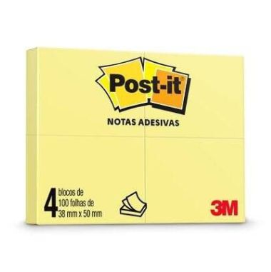 Blocos Adesivos 3M Post-it 38X50 C/4 Amarelo 100F