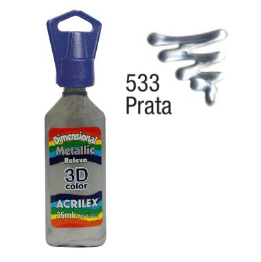 Tinta Dimensional Metálica Acrilex 35ML Prata 533