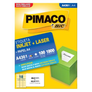 Etiqueta Pimaco A4 A4361 (18 Etiquetas P/Folha) C/100 UND
