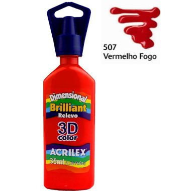 Tinta Dimensional Brilhante Acrilex 35ML Vermelho Fogo 507