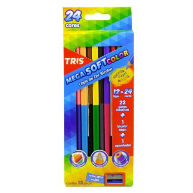 Lápis De Cor Tris Mega Soft Color 12 Lápis C/24 Cores Bicolor