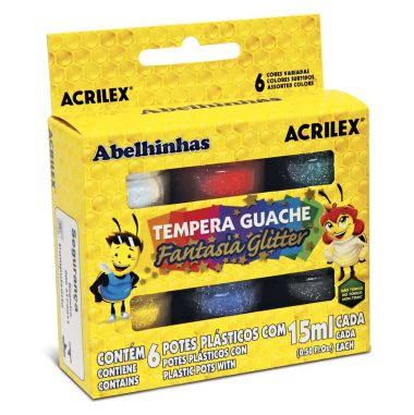 Tinta Guache Acrilex 15ML C/6 Cores Glitter