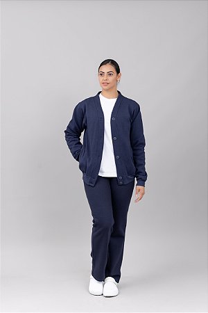 CASACO DE MOLETOM ABOTOADO - BRANCO/MARINHO