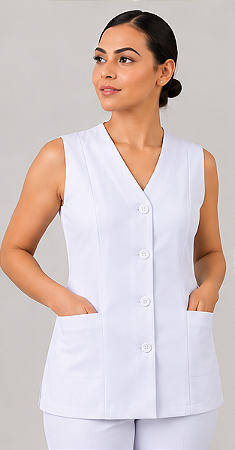Jaleco Feminino Sem Manga com Bolsos e Amarração | ELI Uniformes